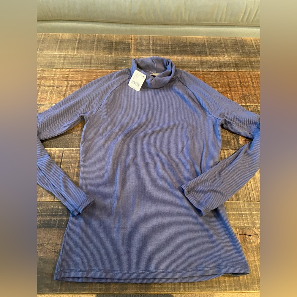 FP Movement by Free People Ribbed Long Sleeve Mock Neck Top in Periwinkle Blue